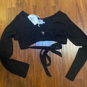 Princess Polly Cati long sleeve black crop top